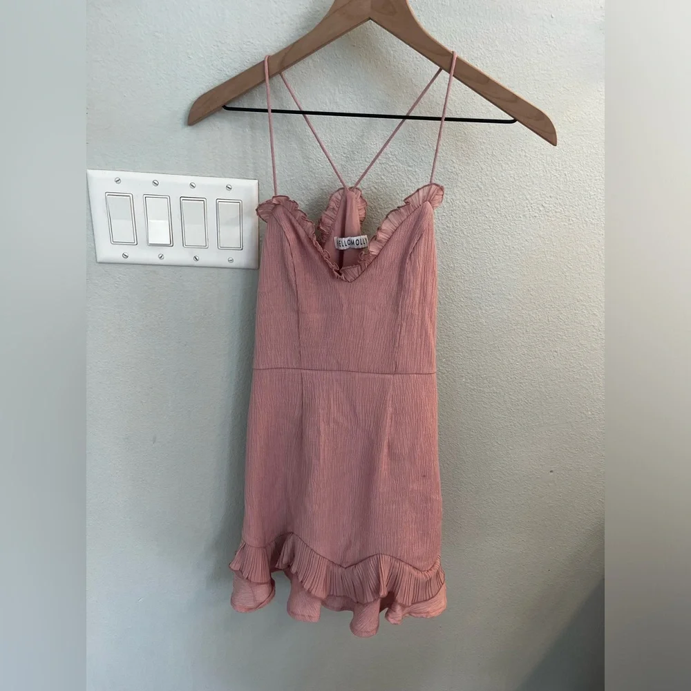 Hello Molly SCORPIO SEASON DRESS BLUSH Elegant Pink Ruffle Hem Dress - Picture 6 of 12